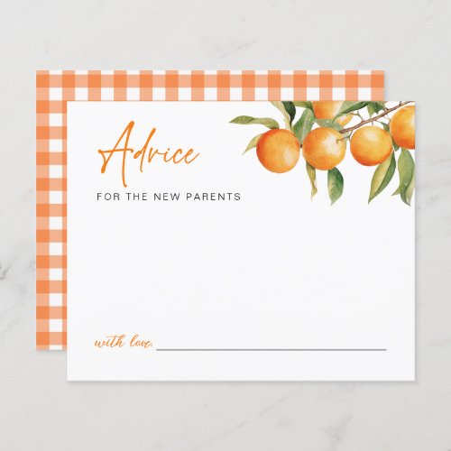 Botanical Citrus Orange Baby Shower Advice Card