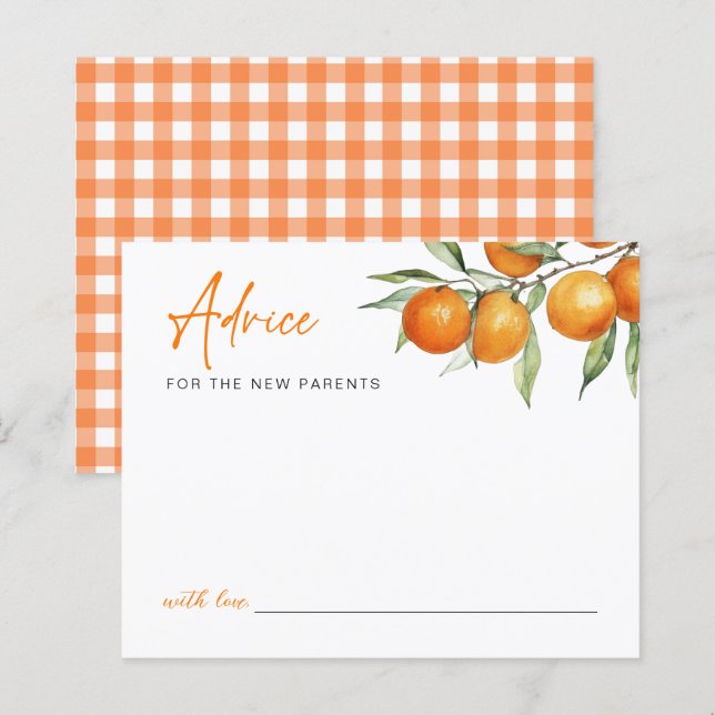 Botanical Citrus Orange Baby Shower Advice Card (Front/Back)