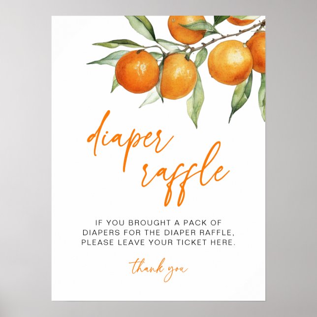 Botanical Citrus Orange Baby Shower Diaper Raffle Poster (Front)