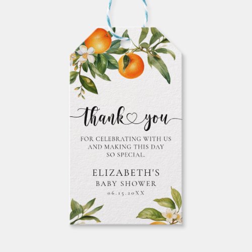 Botanical Citrus Orange Baby Shower Thank You Gift Tags