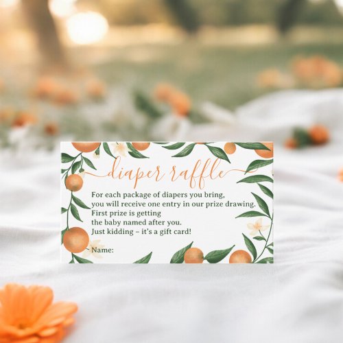 Botanical citrus orange cutie diaper raffle enclosure card