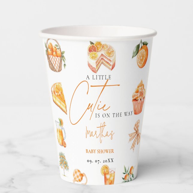 Botanical citrus orange Cutie Summer Baby Shower Paper Cups (Front)