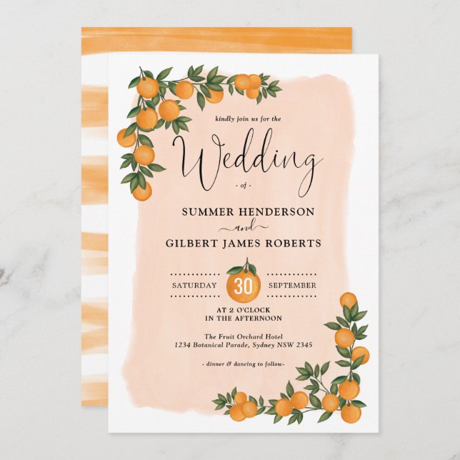 Botanical Citrus Orange Greenery Summer Wedding Invitation (Front/Back)