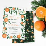 Botanical citrus orange little cutie baby shower invitation<br><div class="desc">Botanical citrus orange little cutie baby shower invitation with pretty oranges, clementines citrus fruits illustration, green branches and leaves with white flowers and a modern script brush font . perfect gender neutral baby shower for winter, spring and summer citrus season! Featuring a pretty citrus clementine botanical pattern at the back....</div>