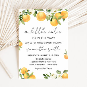Botanical Citrus Orange Little Cutie Baby Shower Invitation