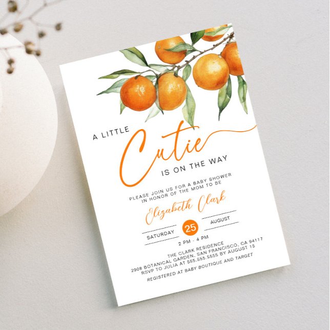 Botanical Citrus Orange Little Cutie Baby Shower Invitation (Creator Uploaded)