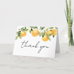 Botanical Citrus Orange Little Cutie Baby Shower Letterpress Thank You Card