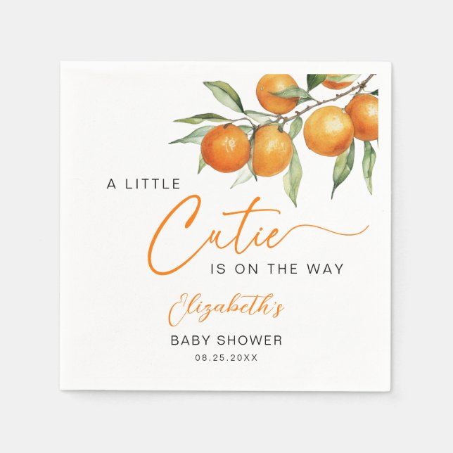 Botanical Citrus Orange Little Cutie Baby Shower Napkins (Front)