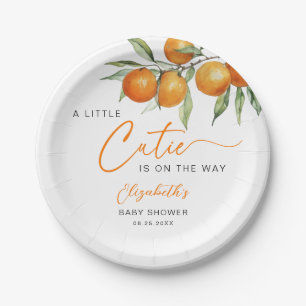 Botanical Citrus Orange Little Cutie Baby Shower Paper Plates