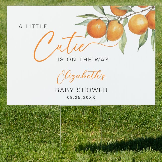 Botanical Citrus Orange Little Cutie Baby Shower Sign (Insitu)