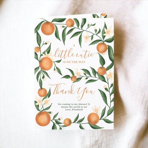Botanical citrus orange little cutie baby shower thank you card