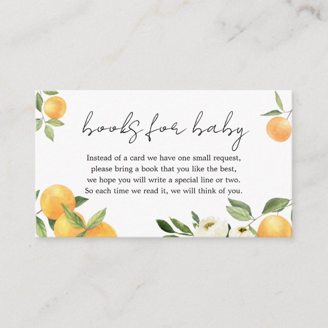 Botanical Citrus Orange Little Cutie Book for Baby Enclosure Card (Front)