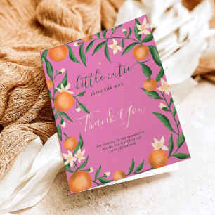 Botanical citrus orange little cutie pink letterpress thank you card