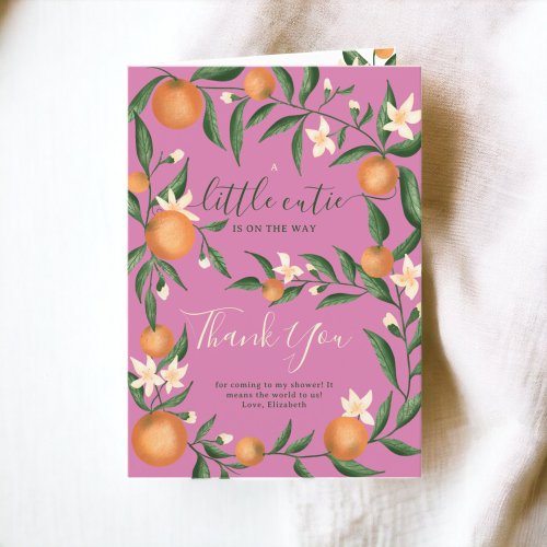 Botanical citrus orange little cutie pink thank you card