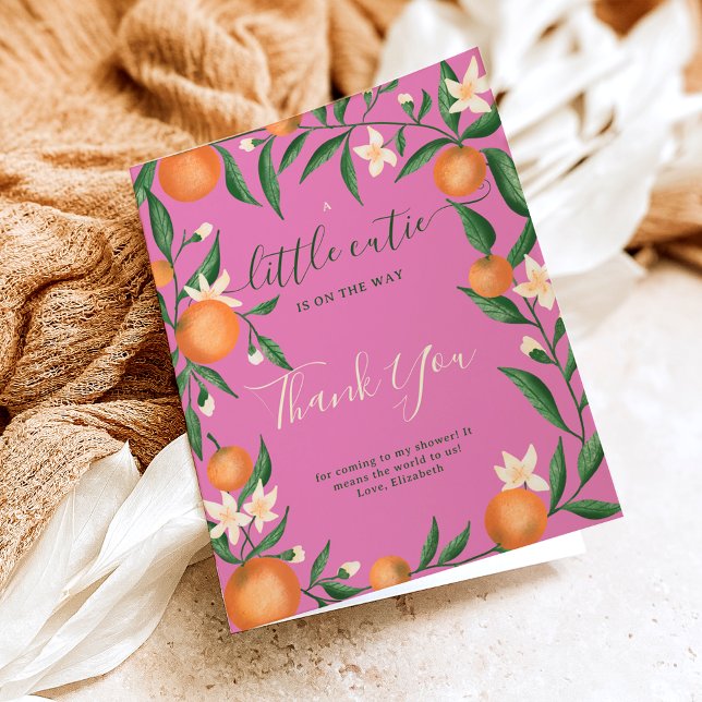 Botanical citrus orange little cutie pink thank you card (Botanical citrus orange little cutie pink thank you card)