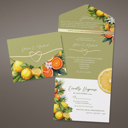 Botanical Citrus Wedding All In One Invitation