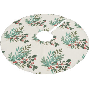 Botanical Classic Cream Green Christmas Holiday Brushed Polyester Tree Skirt