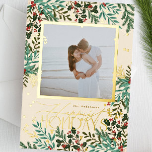 Botanical Classic Elegance Christmas 1 Photo Foil Holiday Card