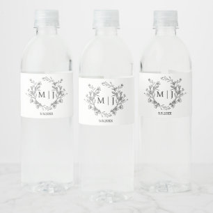 botanical classic typography monogram wedding  water bottle label