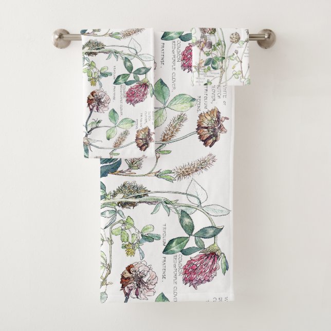 Botanical Clover Family Flowers Bath Towel Set (Insitu)