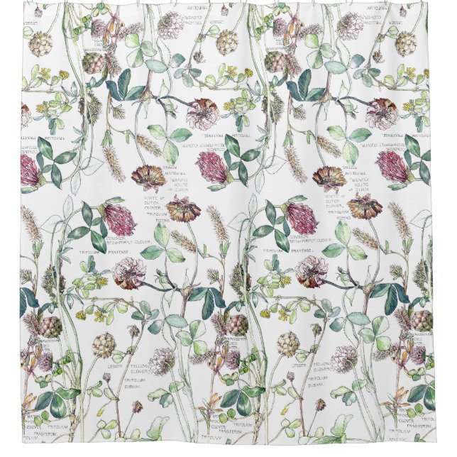 Botanical Clover Wildflower Flowers Shower Curtain (Front)
