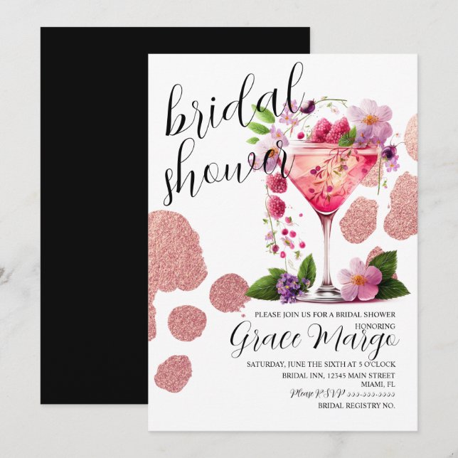 Botanical Cocktail Berry Gold Bridal Shower    Invitation (Front/Back)