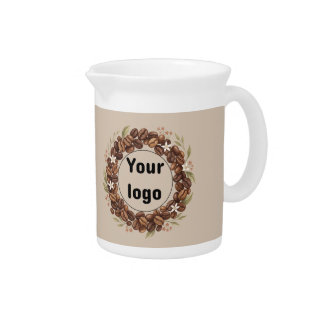 Botanical Coffee Bean Wreath Custom Logo Beverage Pitcher