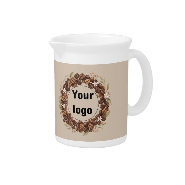Botanical Coffee Bean Wreath Custom Logo Beverage Pitcher (Right)