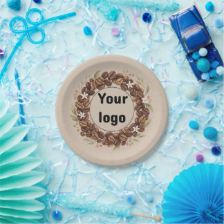Botanical Coffee Bean Wreath Custom Logo Paper Plates