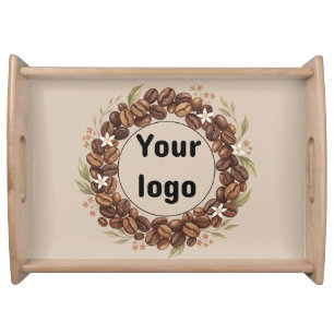 Botanical Coffee Bean Wreath Custom Logo Serving Tray