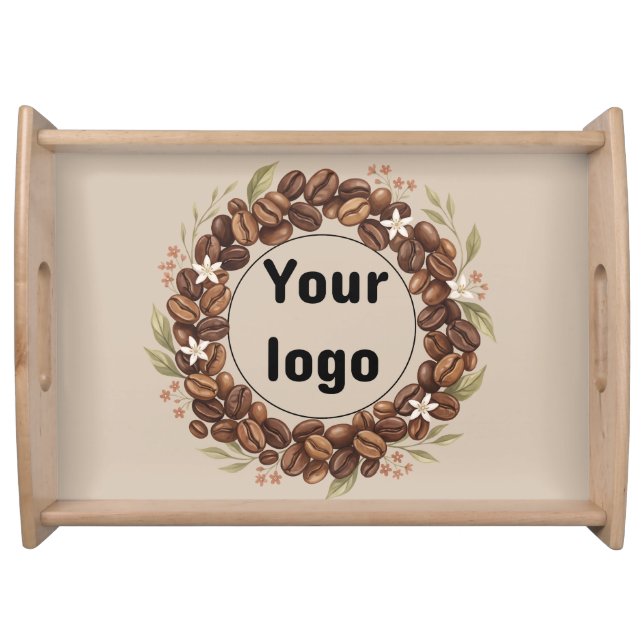 Botanical Coffee Bean Wreath Custom Logo Serving Tray (Front)