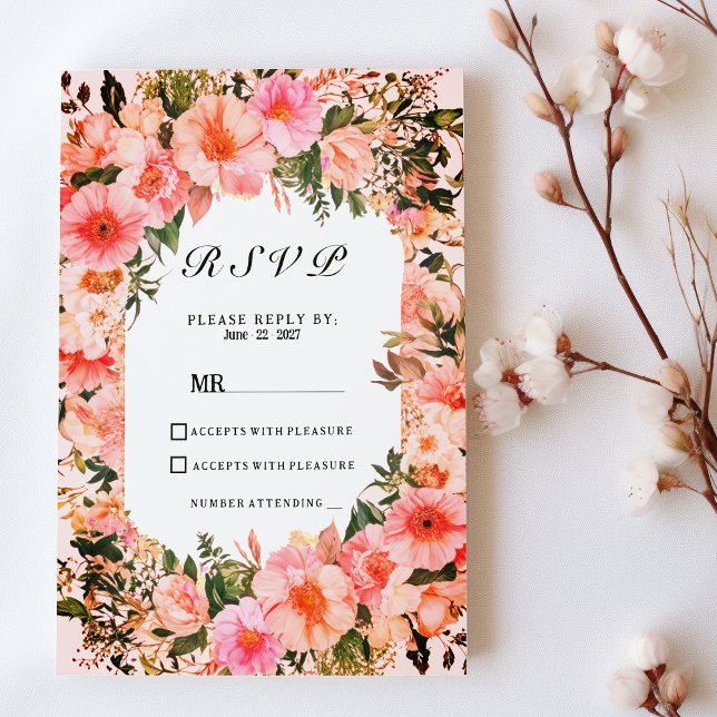 Botanical colorful blossom floral RSVP  Invitation (Botanical colorful blossom floral RSVP)