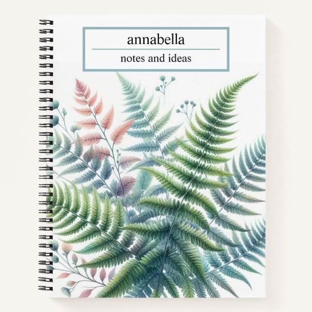Botanical Colorful Fern Leaves Watercolor  Notebook (Front)