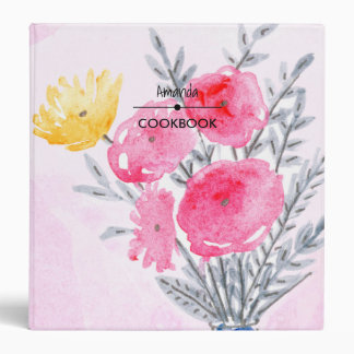 Botanical Colorful Floral Watercolor Name Recipes 3 Ring Binder