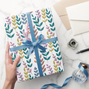 Botanical Colorful Leaves Watercolor Boho Wrapping Paper