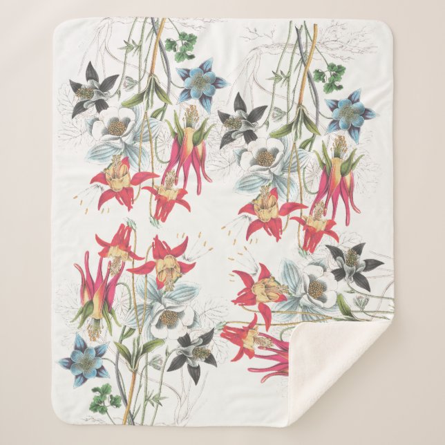 Botanical Columbine Flowers Sherpa Blanket (Front)