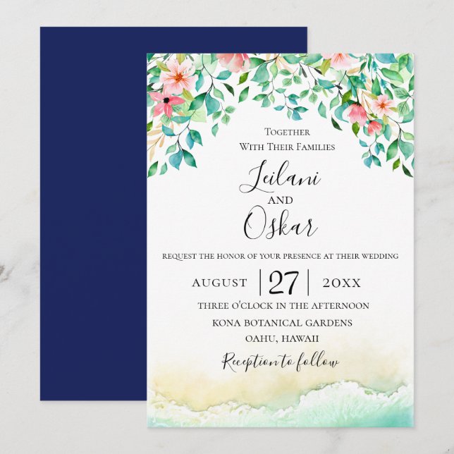 Botanical Coral Island Wedding Invitation (Front/Back)