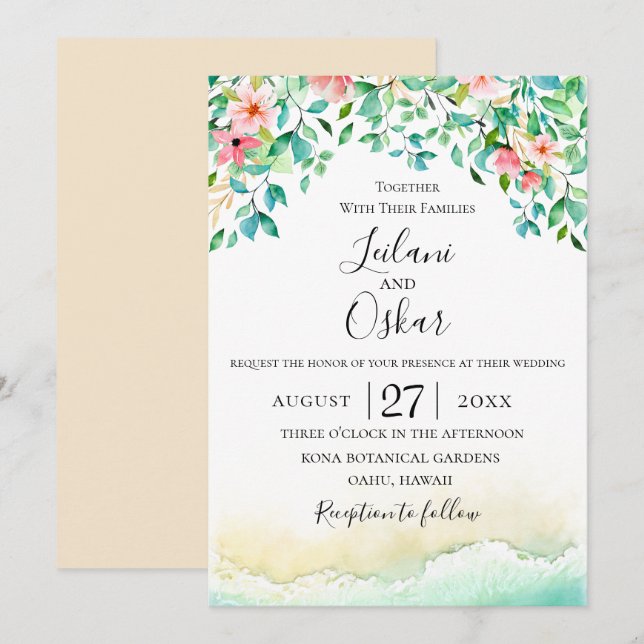 Botanical Coral Island Wedding Invitation (Front/Back)
