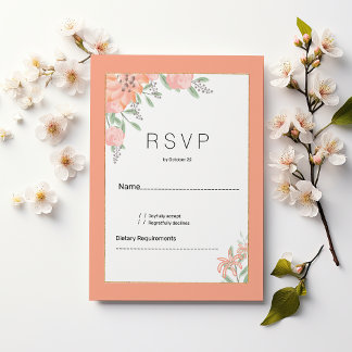 Botanical coral mint gold spring floral RSVP Invitation