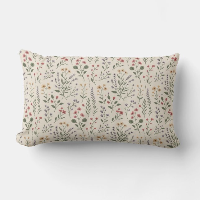 Botanical Cottagecore Pattern Lumbar Pillow (Front)