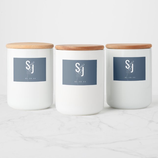 Botanical Cotton Plant Blue Wedding Food Label (Bottles)