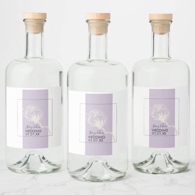 Botanical Cotton Plant Lavender Wedding   Liquor Bottle Label (Bottles)