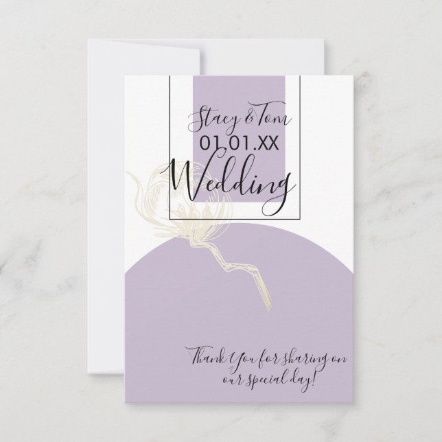 Botanical Cotton Plant Lavender Wedding  Thank You Card (Front)