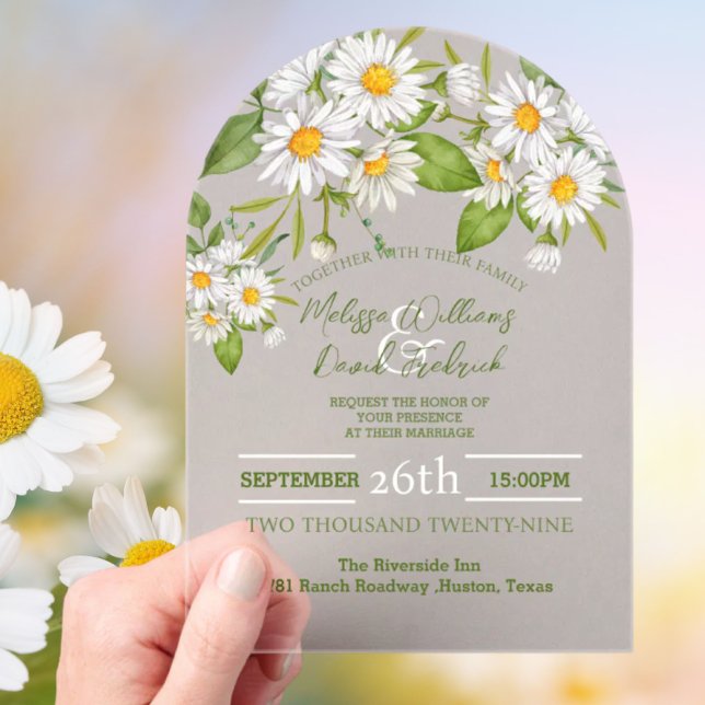 Botanical Country Wildflower Spring Daisy Wedding Acrylic Invitations (Botanical Country Wildflower Spring Daisy Wedding Acrylic Invitations)