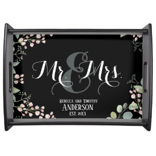 Botanical Couple Name Mr and Mrs Wedding Gift Serving Tray