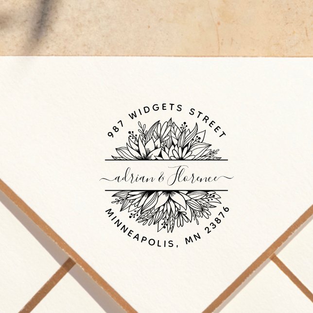 Botanical Couple Return Address Elegant Wedding Rubber Stamp (Creator Uploaded)