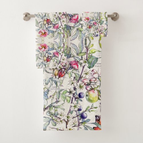 Botanical Crab Apple Fruit Blossoms Bath Towel Set