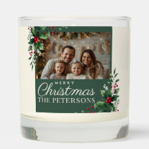 Botanical Cream Custom Photo Christmas Candle