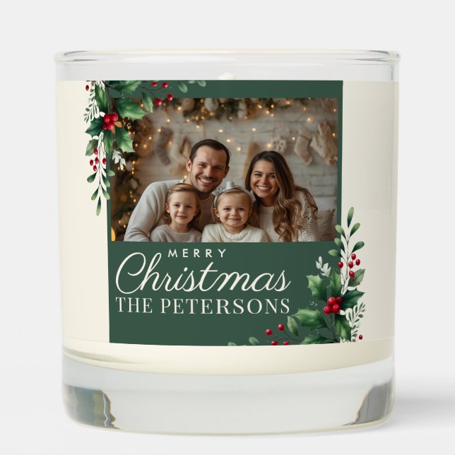 Botanical Cream Custom Photo Christmas Candle (Front)