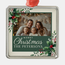 Botanical Cream Custom Photo Christmas Ornament